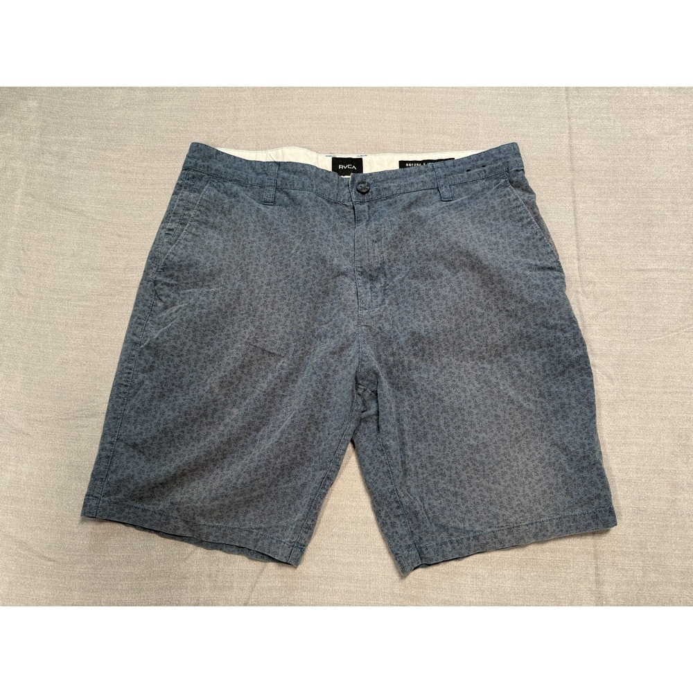 Rvca Nature X Industry Chino Shorts Mens 34 Blue Floral Slash Pockets Mid Rise